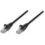 Intellinet tinklo jungiamasis kabelis, Cat5e, 0,25 m, juodas, CCA, U/UTP, PVC, RJ45, paauksuoti kontaktai, apsaugotas nuo užsikabinimo, su gaubtu, viso gyvenimo garantija