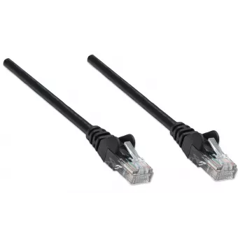 Intellinet tinklo jungiamasis kabelis, Cat5e, 0,25 m, juodas, CCA, U/UTP, PVC, RJ45, paauksuoti kontaktai, apsaugotas nuo užsikabinimo, su gaubtu, viso gyvenimo garantija