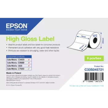 Epson High Gloss Label - Die-cut Roll: 76 mm x 127 mm, 960 etikečių