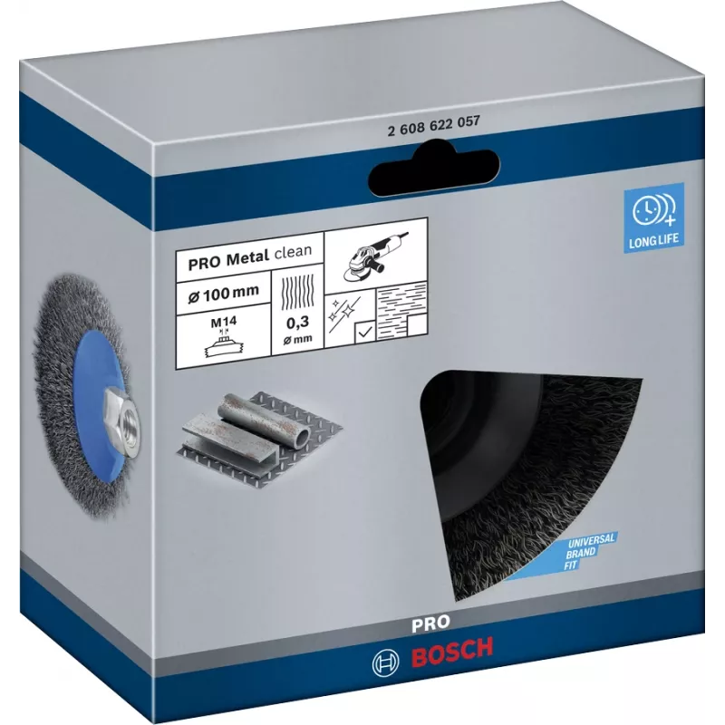 Priešpoliravimo šepetys Bosch Clean for Metal kūginis su raukšlėta viela, 100 mm