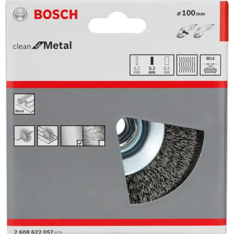 Priešpoliravimo šepetys Bosch Clean for Metal kūginis su raukšlėta viela, 100 mm