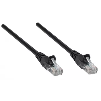 Intellinet tinklo jungiamasis laidas, Cat6, 1 m, juodas, varis, U/UTP, PVC, RJ45, paauksuoti kontaktai, su apsauga nuo užkabinimo, su gaubtu, viso gyvenimo garantija