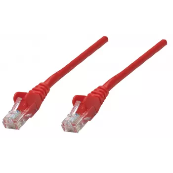 Intellinet tinklo jungiamasis kabelis, Cat5e, 0,25 m, raudonas, CCA, SF/UTP, PVC, RJ45, auksuoti kontaktai, su apsauga nuo užkabinimo, su batu, viso gyvenimo garantija
