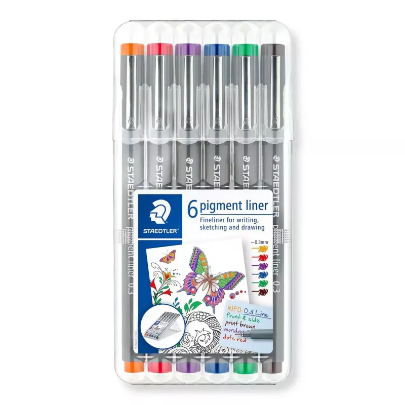 Finelineris Staedtler Pigment Liner 30803-SSB6 mėlyna, ruda, žalia, oranžinė, raudona, violetinė
