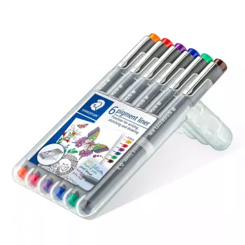 Finelineris Staedtler Pigment Liner 30803-SSB6 mėlyna, ruda, žalia, oranžinė, raudona, violetinė