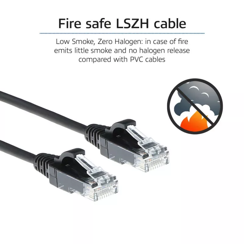 ACT Black 7 m LSZH U/UTP CAT6 plonas lizdinis kabelis su apsaugotais RJ45 jungtimis