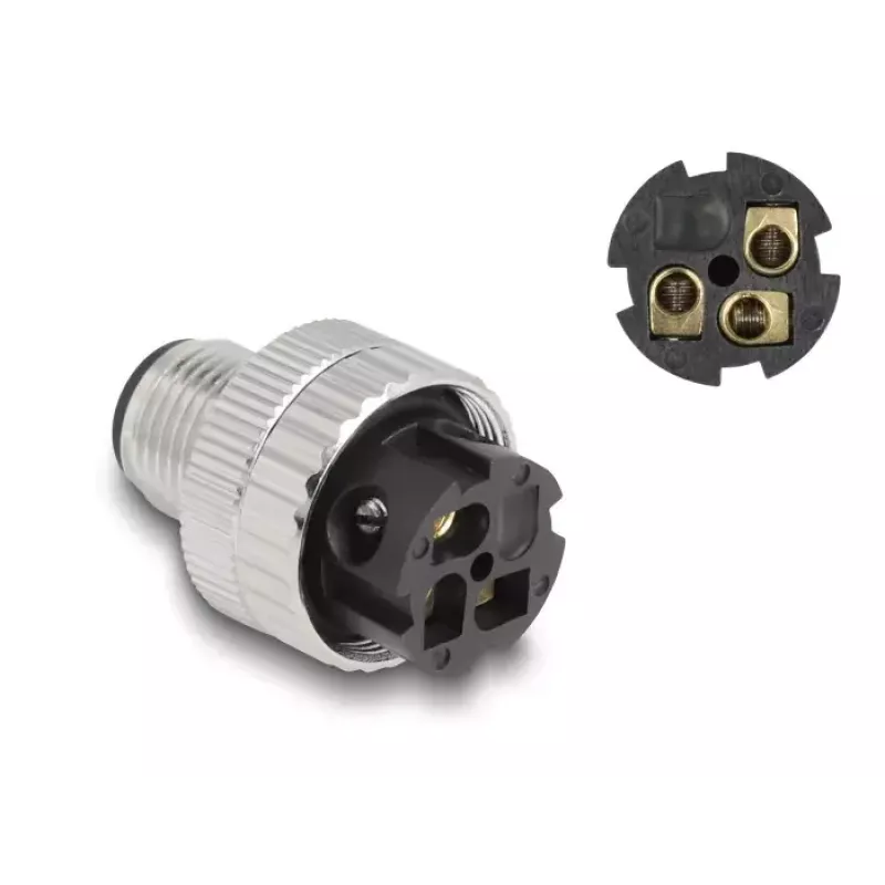 DeLOCK M12 A-koduotas 3 kontaktų kištukas 90° lenktas metalinis