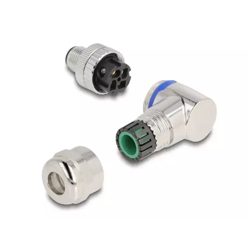 DeLOCK M12 jungtis A-koduotas 4 kontaktų kištukas 90° lenktas metalinis