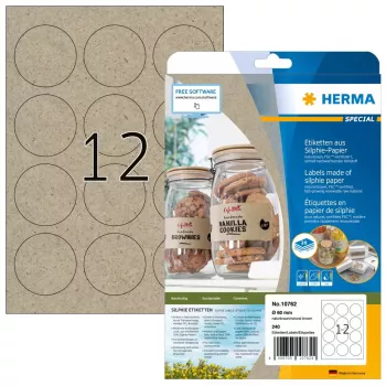 HERMA 10762 lipnūs etikečių lapai, rudi, apvalūs, 240 vnt.