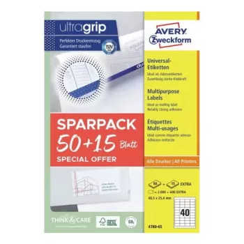 Lipnūs lipdukai Avery 4780-65 stačiakampiai permanentiniai balti 2600 vnt