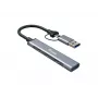 USB 3.2 Gen 1 4 prievadų šakotuvas EQUIP — 3× USB‑C + 1× USB‑A, 5 Gbit/s, aliuminis, pilkas