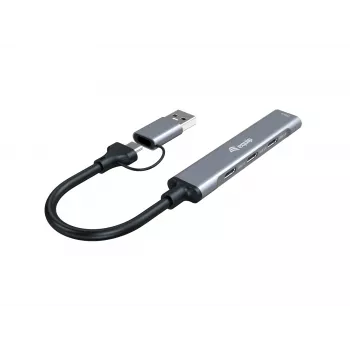 USB 3.2 Gen 1 4 prievadų šakotuvas EQUIP — 3× USB‑C + 1× USB‑A, 5 Gbit/s, aliuminis, pilkas