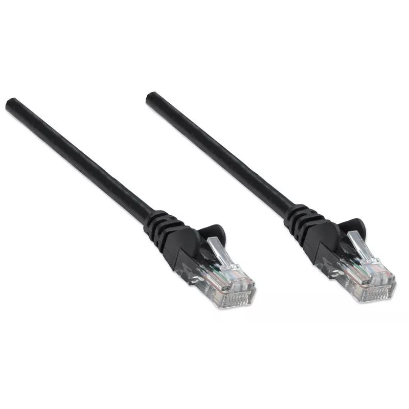 Intellinet tinklo jungiamasis kabelis, Cat5e, 20 m, juodas, CCA, U/UTP, PVC, RJ45, paauksuoti kontaktai, apsaugotas nuo užkabinimo, su gaubtu, visam laikui