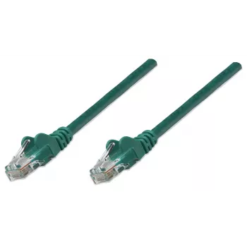 Intellinet tinklo jungiamasis kabelis, Cat5e, 15 m, žalias, CCA, U/UTP, PVC, RJ45, auksu dengti kontaktai, apsaugotas nuo užkliuvimo, su gaubtuku, viso gyvenimo garantija
