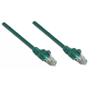 Intellinet tinklo jungiamasis kabelis, Cat5e, 15 m, žalias, CCA, U/UTP, PVC, RJ45, auksu dengti kontaktai, apsaugotas nuo užkliuvimo, su gaubtuku, viso gyvenimo garantija