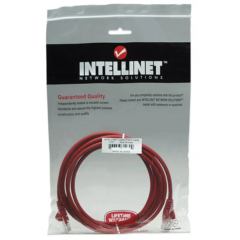 Intellinet tinklo jungiamasis kabelis, Cat5e, 15 m, raudonas, CCA, U/UTP, PVC, RJ45, auksuoti kontaktai, be užkablių, su apsauginiu gaubteliu, visą gyvenimą trunkanti garantija