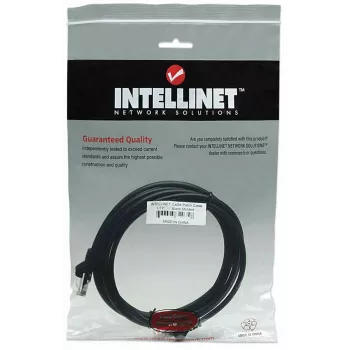 Intellinet tinklo jungiamasis kabelis, Cat5e, 15 m, juodas, CCA, U/UTP, PVC, RJ45, auksuoti kontaktai, apsaugotas nuo užkliuvimo, su gaubtu, viso gyvenimo garantija