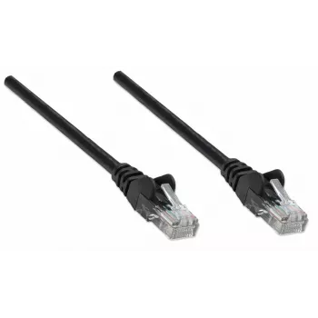 Intellinet tinklo jungiamasis kabelis, Cat5e, 15 m, juodas, CCA, U/UTP, PVC, RJ45, auksuoti kontaktai, apsaugotas nuo užkliuvimo, su gaubtu, viso gyvenimo garantija