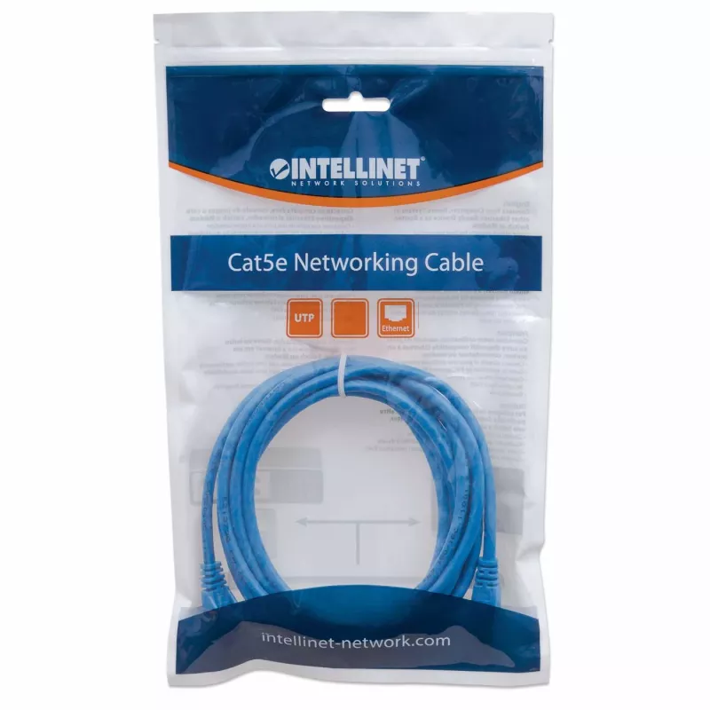 Intellinet tinklo jungiamasis laidas, Cat6, 7,5 m, mėlynas, CCA, U/UTP, PVC, RJ45, paauksuoti kontaktai, apsaugotas nuo užkabinimo, su gaubtuku, visam laikui