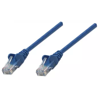Intellinet tinklo jungiamasis kabelis, Cat5e, 10 m, mėlynas, CCA, U/UTP, PVC, RJ45, paauksuoti kontaktai, su apsauga nuo užkliuvimo, su batų formos gaubteliais, viso gyvenimo garantija