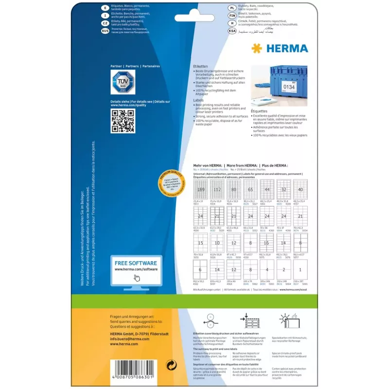 Lipnūs etikečių lapai HERMA 8630 A4 105x148 mm