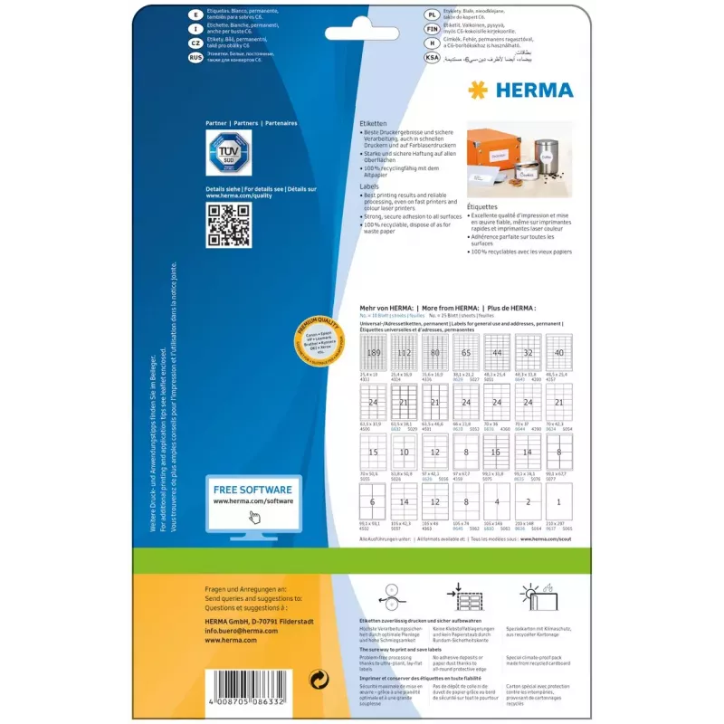 Lipnūs etikečių lapai HERMA Labels Premium A4 66x33,8 mm