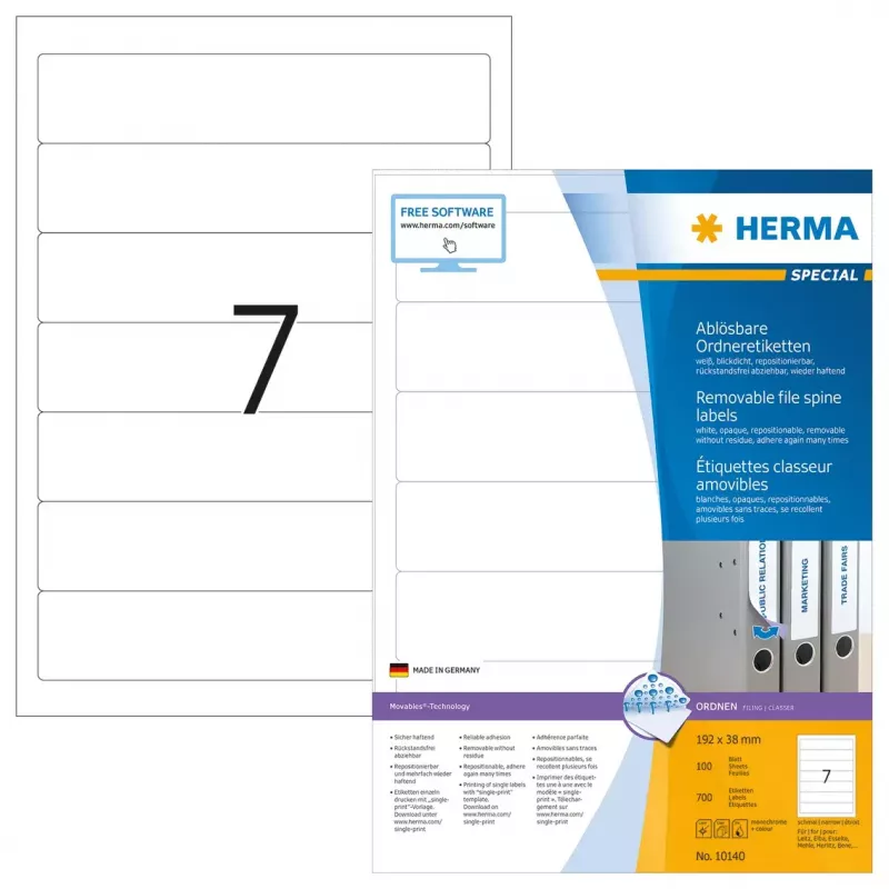 Nuimamos segtuvų etiketės HERMA A4 192x38 mm balta 700 vnt.