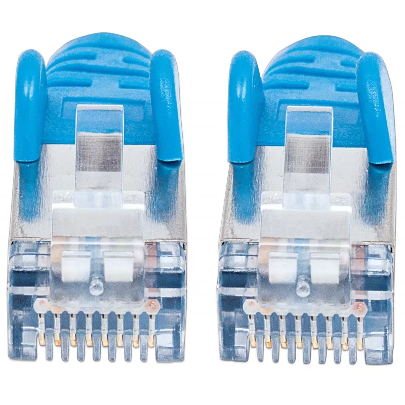 Intellinet tinklo jungiamasis kabelis, Cat6, 7,5 m, mėlynas, varinis, S/FTP, LSOH / LSZH, PVC, RJ45, paauksuoti kontaktai, apsaugotas nuo užkabinimo, su gaubteliais, visam laikui