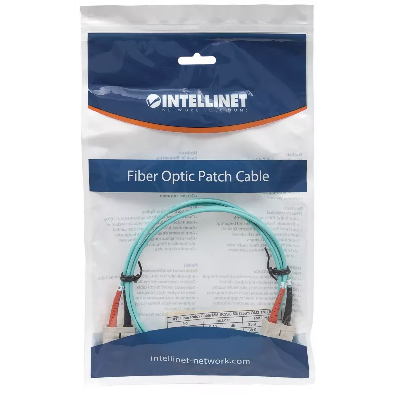Intellinet Fiber Optic Patch Cable OM3 SC/SC 3m Aqua Duplex Multimode 50/125 µm LSZH