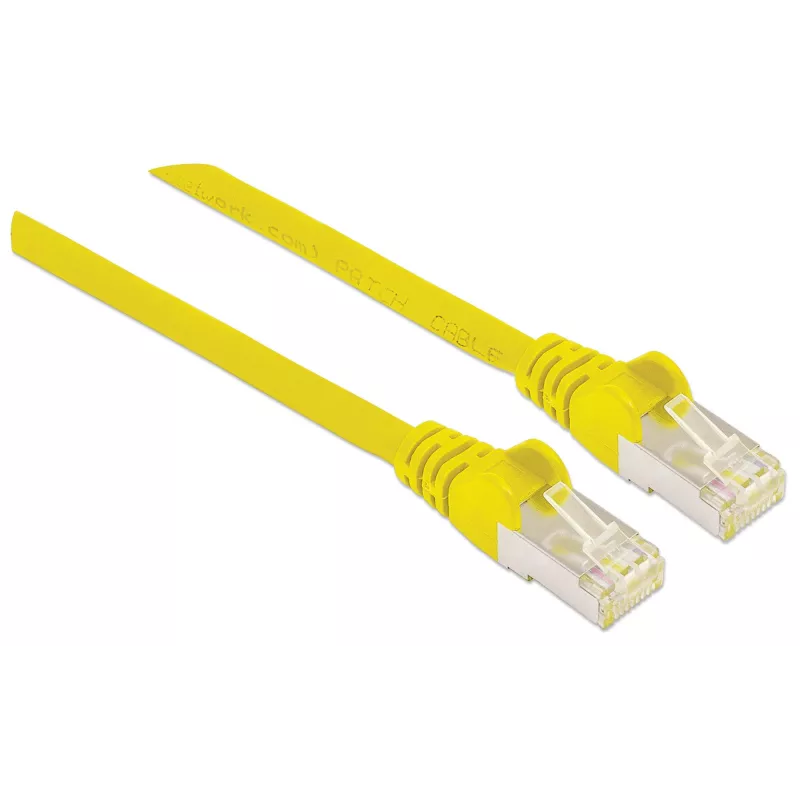 Intellinet tinklo jungiamasis laidas, Cat6A, 10 m, geltonas, varinis, S/FTP, LSOH / LSZH, PVC, RJ45, auksuoti kontaktai, su apsauga nuo užkliuvimo, su gaubtu, viso gyvenimo garantija