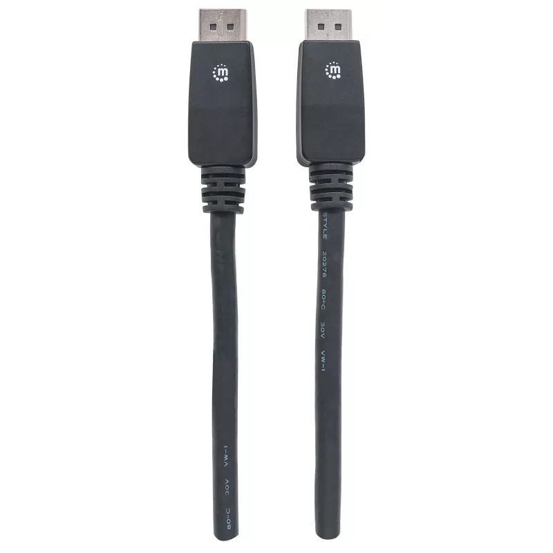 Manhattan DisplayPort 1.1 laidas, 4K@60Hz, 10m, Kištukas-Kištukas, su fiksatoriais, visiškai ekranuotas, juodas, garantija visam laikui