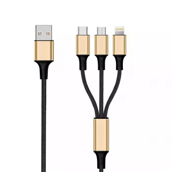 USB laidas 2GO 797152 3 m USB B / USB-C / Micro-USB B / Lightning juodas auksinis