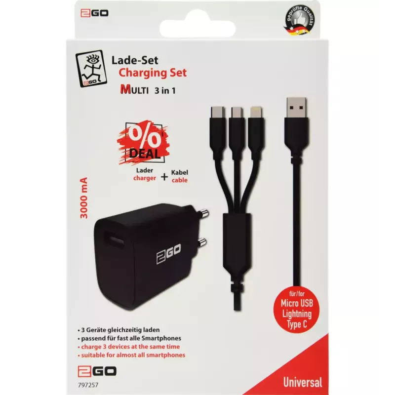 2GO 797256 Universal Black AC Indoor 5V mobiliojo įrenginio įkroviklis