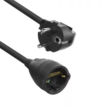 ACT Powercord prailginimo laidas CEE 7/7 kištukas (kampuotas) - CEE 7/7 lizdas juodas 10 m