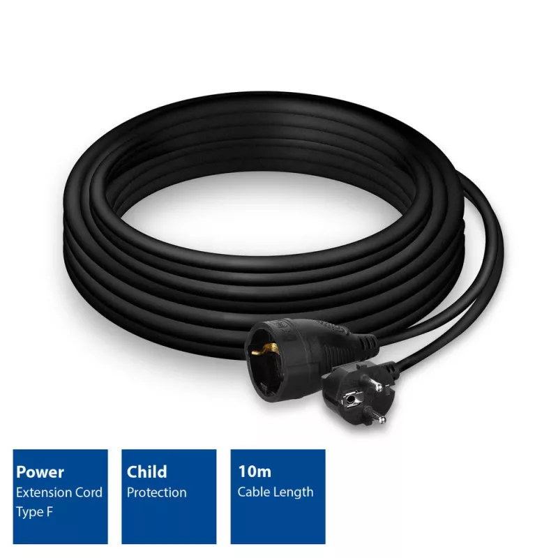 ACT Powercord prailginimo laidas CEE 7/7 kištukas (kampuotas) - CEE 7/7 lizdas juodas 10 m
