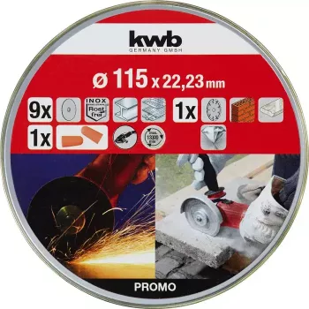 Pjovimo diskų rinkinys kwb Thin+Diamond Flat centre, 10 vnt., plytoms, marmurui, plienui, akmeniui
