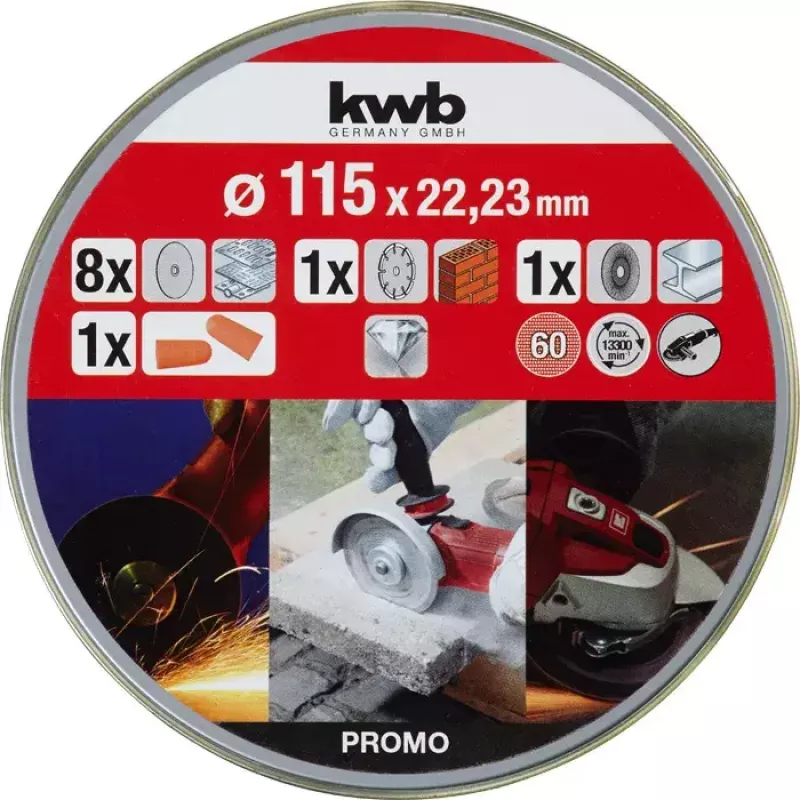 Pjovimo diskų rinkinys KWB 712041 Starter Set 10 vnt. plokščiu centru plytoms, marmurui, plienui