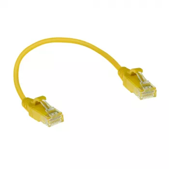 ACT geltonas 0,15 m LSZH U/UTP CAT6 duomenų centro plonas šuolinis kabelis su apsauga nuo užkabinimo ir RJ45 jungtimis