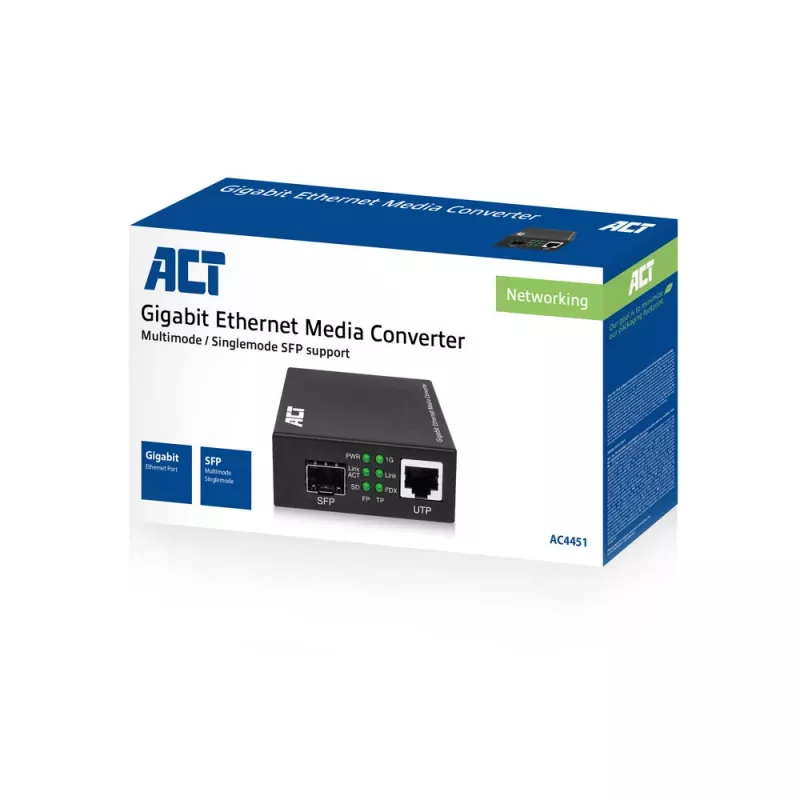 Tinklo medijos keitiklis ACT AC4451 1000 Mbit/s Daugiamodis Vienmodis Juodas