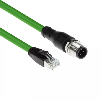 ACT Industrial 3,00 m jutiklio kabelis M12D 4 kontaktų vyriškas stačiu kampu į RJ45 vyrišką, Superflex Xtreme TPE, ekranuotas