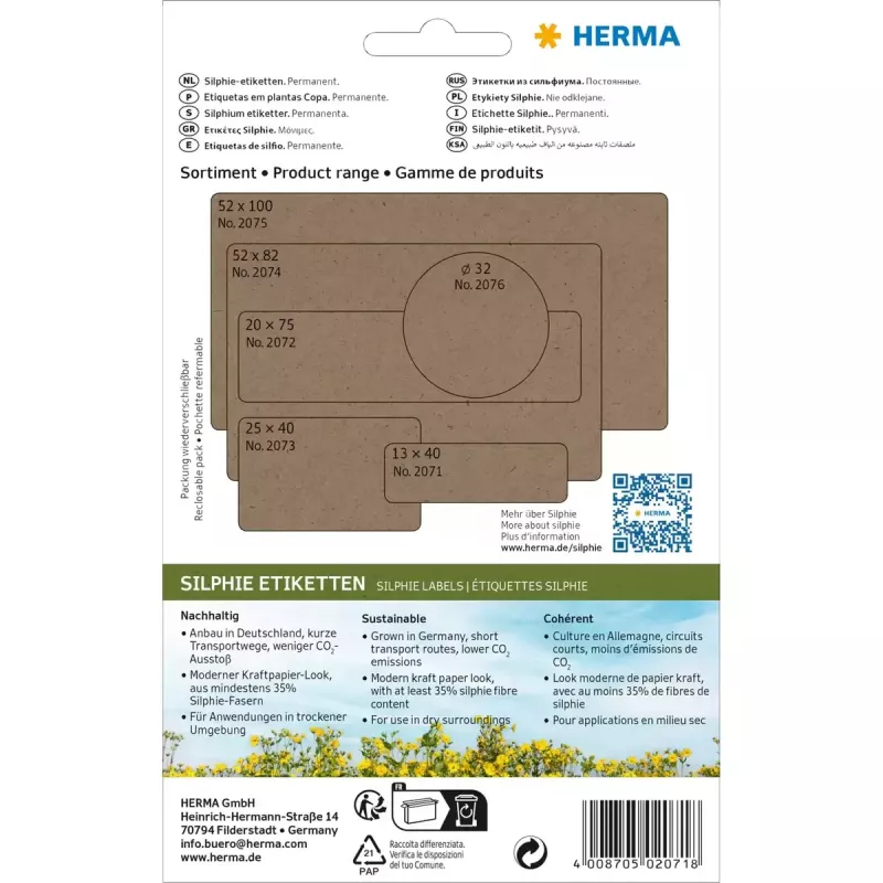 HERMA 2071 lipnūs etikečių lapai, rudi, 12x40 mm, 672 vnt.