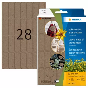 HERMA 2071 lipnūs etikečių lapai, rudi, 12x40 mm, 672 vnt.