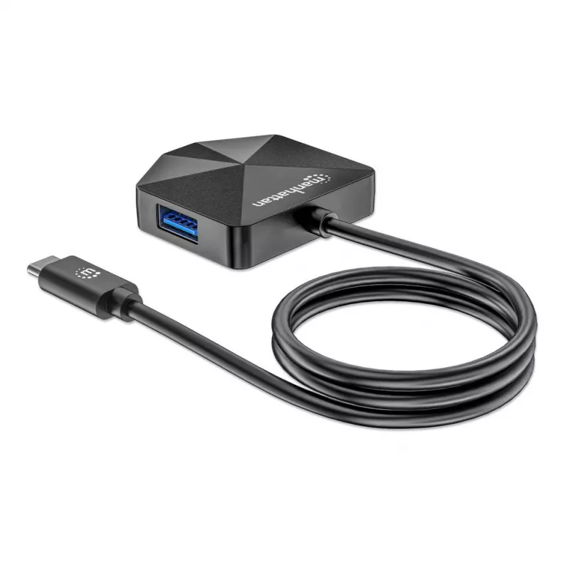 Manhattan USB-C ir USB-A 4 prievadų jungiklis / stotelė, 2x USB-A, 2x USB-C, 5 Gbps, kampuoti prievadai, maitinamas per USB