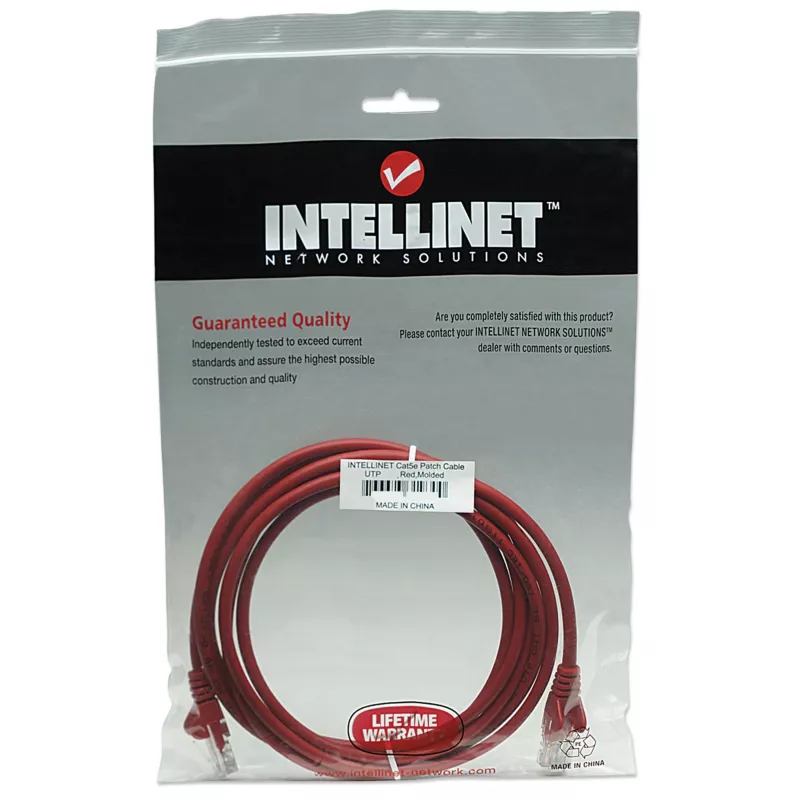 Intellinet tinklo jungiamasis kabelis, Cat5e, 7,5 m, raudonas, CCA, U/UTP, PVC, RJ45, auksuoti kontaktai, be užkliuvimo, su apsauginiu gaubteliu, viso gyvenimo garantija
