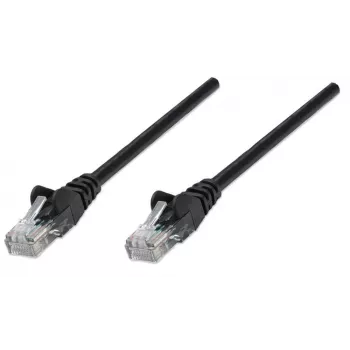 Intellinet tinklo jungiamasis kabelis, Cat5e, 7,5 m, juodas, CCA, U/UTP, PVC, RJ45, auksuoti kontaktai, apsaugotas nuo užkabinimo, su gaubtuku, viso gyvenimo garantija
