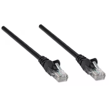 Intellinet tinklo jungiamasis kabelis, Cat5e, 7,5 m, juodas, CCA, U/UTP, PVC, RJ45, auksuoti kontaktai, apsaugotas nuo užkabinimo, su gaubtuku, viso gyvenimo garantija
