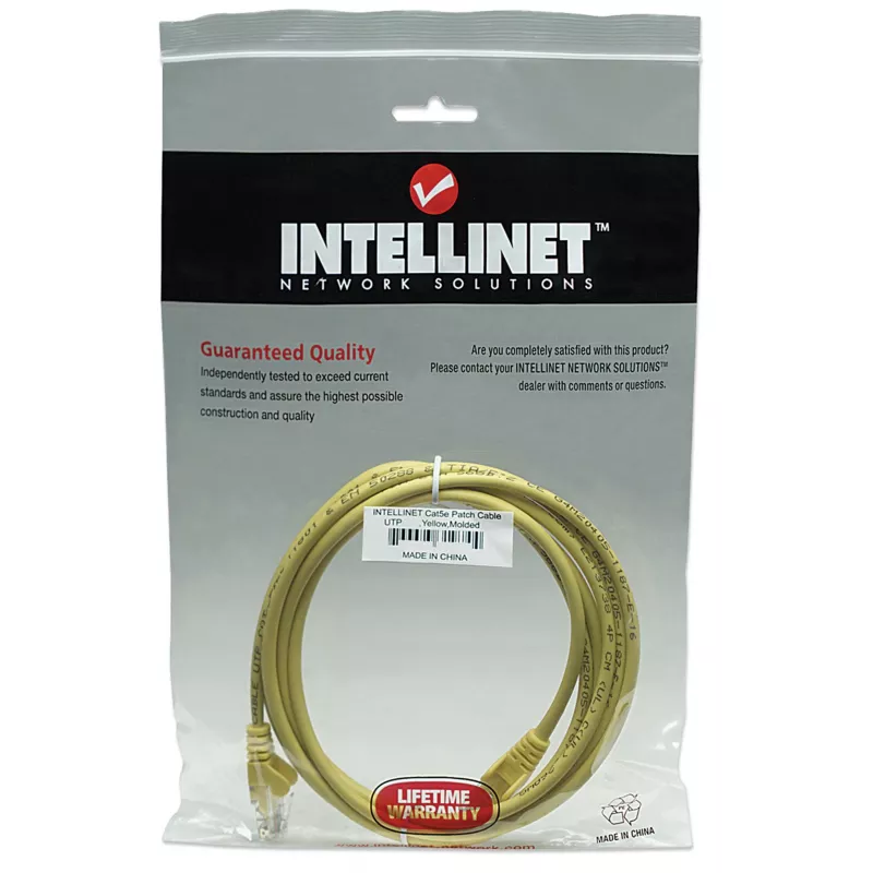 Intellinet tinklo jungiamasis kabelis, Cat5e, 7,5 m, geltonas, CCA, U/UTP, PVC, RJ45, auksuoti kontaktai, be užkablių, su apsauginiu gaubteliu, viso galiojimo garantija
