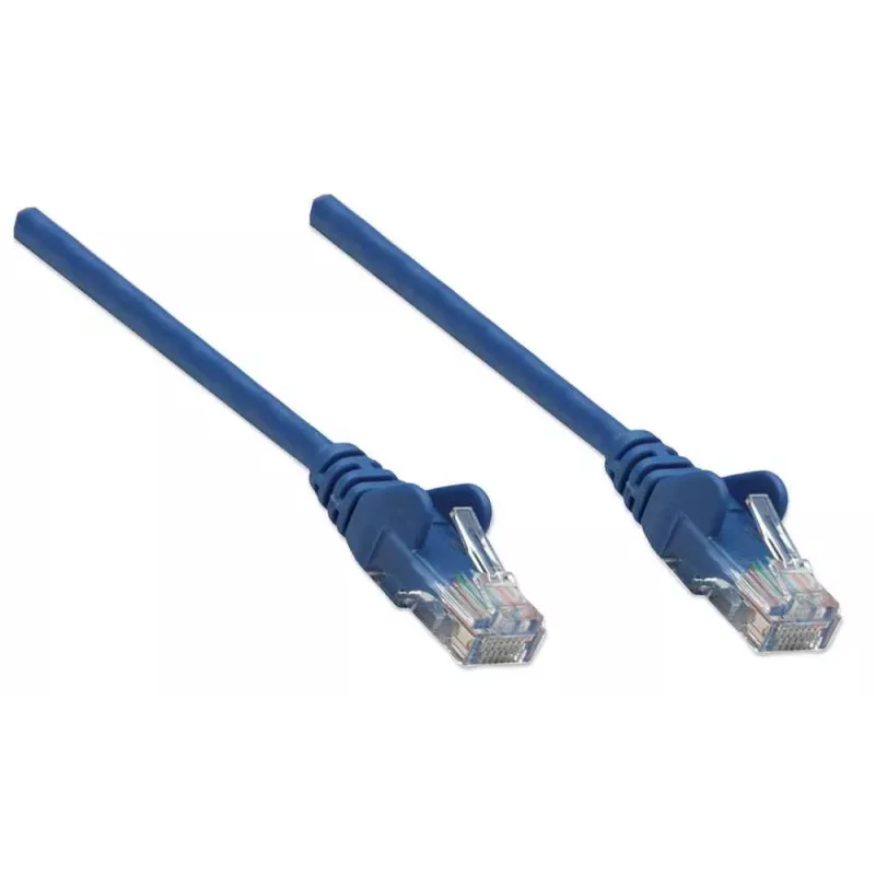 Intellinet Network Patch Cable, Cat5e, 7,5 m, mėlyna, CCA, U/UTP, PVC, RJ45, auksu dengti kontaktai, apsauga nuo užkliuvimo, su gaubtu, viso gyvenimo garantija