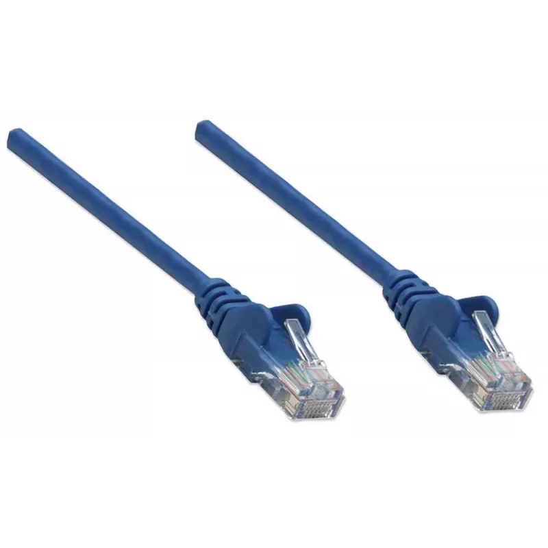Intellinet tinklo jungiamasis kabelis, Cat6, 3 m, mėlynas, CCA, U/UTP, PVC, RJ45, auksuoti kontaktai, apsaugotas nuo užkliuvimo, su gaubtuku, viso gyvenimo garantija