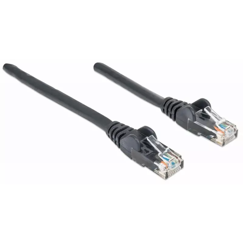 Intellinet tinklo jungiamasis kabelis, Cat6, 2 m, juodas, CCA, U/UTP, PVC, RJ45, paauksuoti kontaktai, apsaugotas nuo užkliuvimo, su gaubtuku, viso gyvenimo garantija